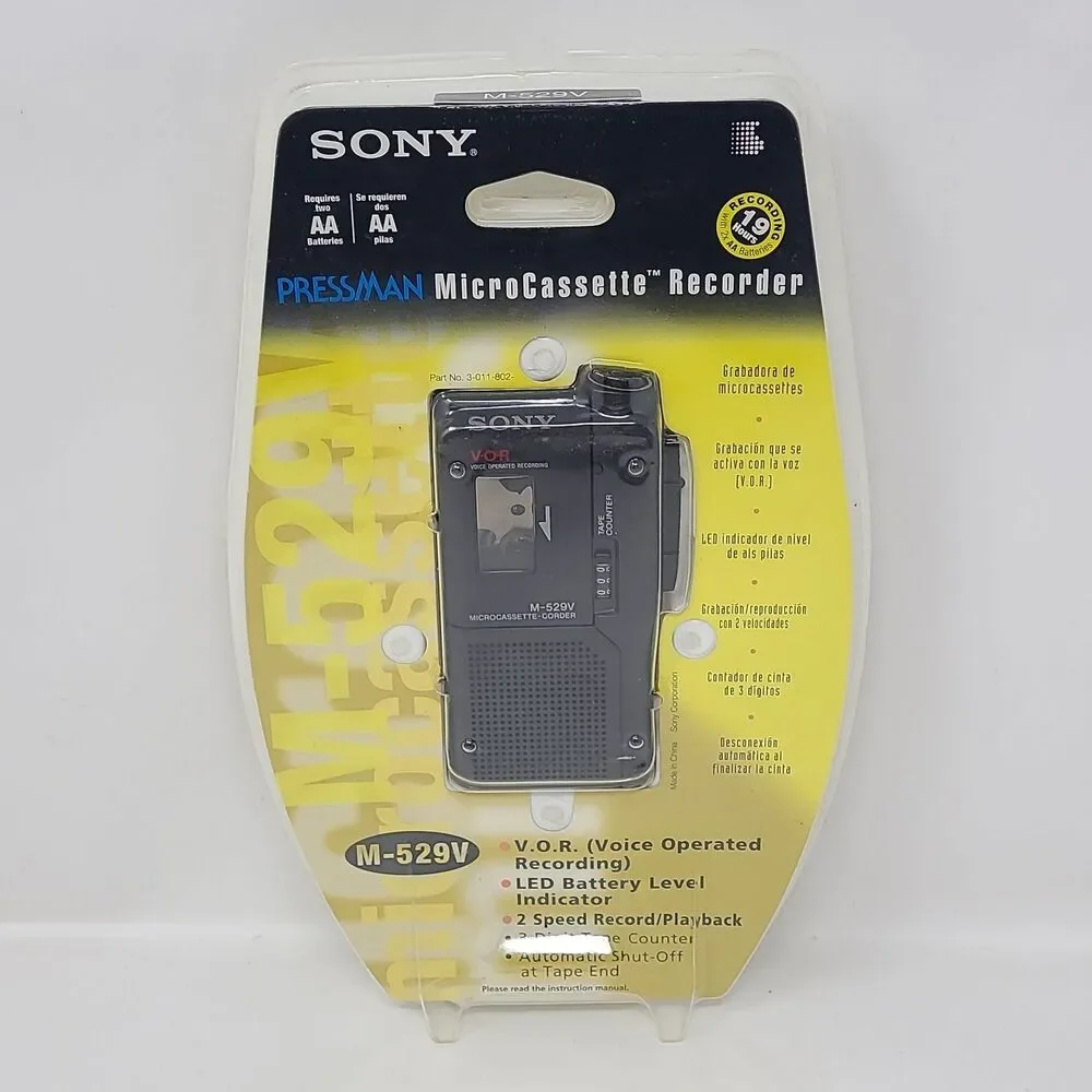 Sony Pressman M-529V MicroCassette Recorder Built-In Microphone Battery-Powered